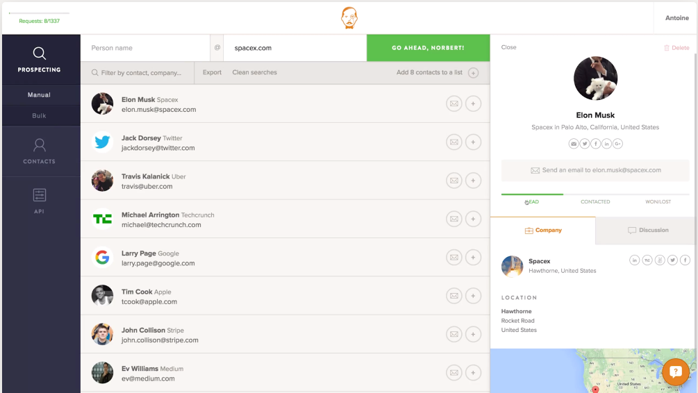 Find anyone's corporate email address instantly: Norbert