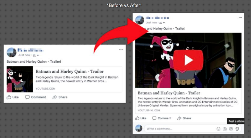 Generate large YouTube video thumbnails when posting on Facebook: YouTube-xl.com