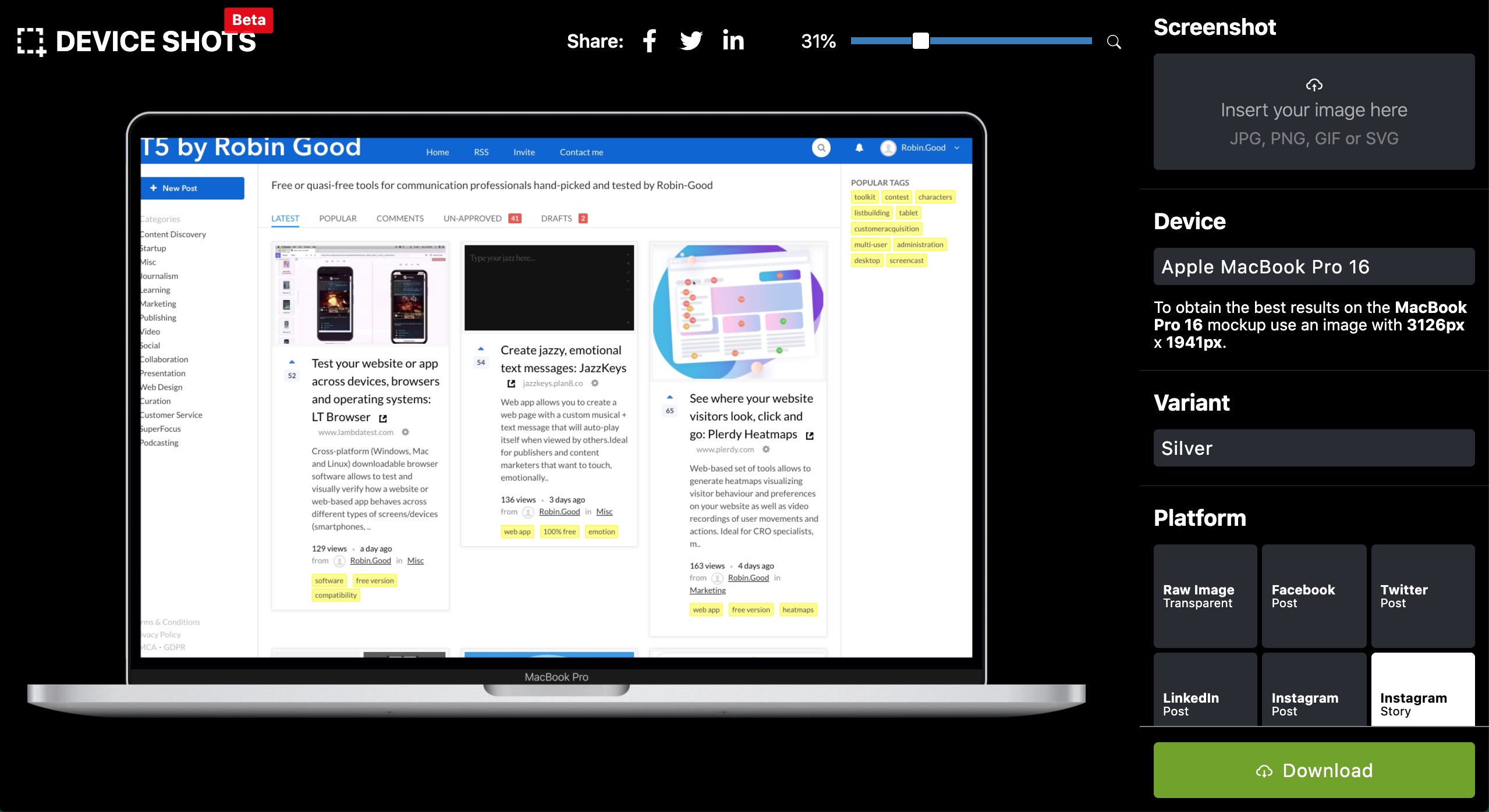 Create digital mockups for social media: DeviceShots
